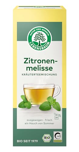 Lebensbaum Zitronenmelisse, Bio Kräutertee-Mischung, Zitronenmelissen-Tee, Bio-Tee, Sommer-Tee, 100% Zitronenmelisse & Zitronengras, 20 Teebeutel, 30g