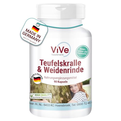 Teufelskralle & Weidenrinde - 90 Kapseln - standardisierte Extrakte mit Harpagosiden und Salicin - hochdosiert und vegan | Qualität aus Deutschland von ViVe Supplements
