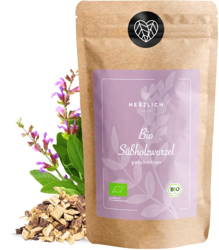 BIO Süßholzwurzel Tee - Süssholzwurzel geschnitten - Süssholz Tee - Premium Bio-Qualität - geprüft und abgefüllt in Deutschland (DE-ÖKO-39) | Herzlich Natur (250g)
