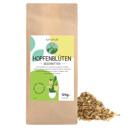 Hopfenblüten geschnitten 125g von Alpi Nature, getrocknete Hopfen Pflanze, Tee lose, Hopfenblüte zur Zubereitung von Hopfentee, Hopfenblüten Tee und Kräutertee