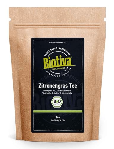 Biotiva Zitronengras Tee Bio 250g - Cymbopagon citratus - reinste Zitronengräser - ohne Zusätze - vegan - 100% Bio-Qualität - Abgefüllt und kontrolliert in Deutschland