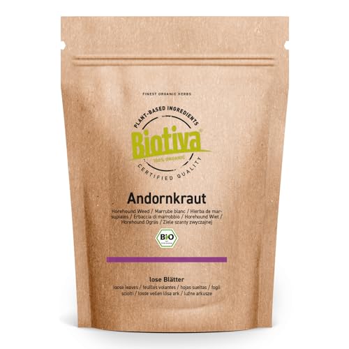 Andornkraut Tee Bio 100g - Weißes Andorn Kraut geschnitten - Andorntee - Arzneipflanze 2018 - Marrubium vulgare - abgefüllt und kontrolliert in Deutschland - Biotiva