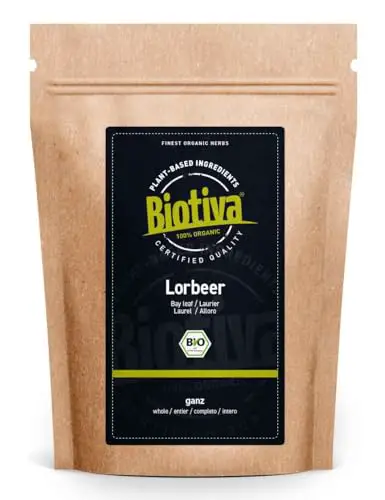 Lorbeerblätter Tee Bio 50g - ganze getrocknete Blätter - Laurus Nobilis - Premium Qualität - zertifiziert und abgefüllt in Deutschland - Biotiva
