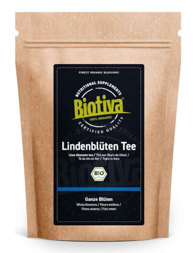 Lindenblüten Bio 100g Tee - 100% Bio Lindenblütentee - Tiliae flos - Abgefüllt und kontrolliert in Deutschland - Biotiva
