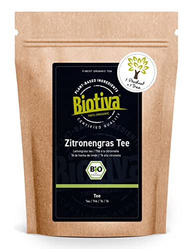 Biotiva Zitronengras Tee Bio 250g - Cymbopagon citratus - reinste Zitronengräser - ohne Zusätze - vegan - 100% Bio-Qualität - Abgefüllt und kontrolliert in Deutschland