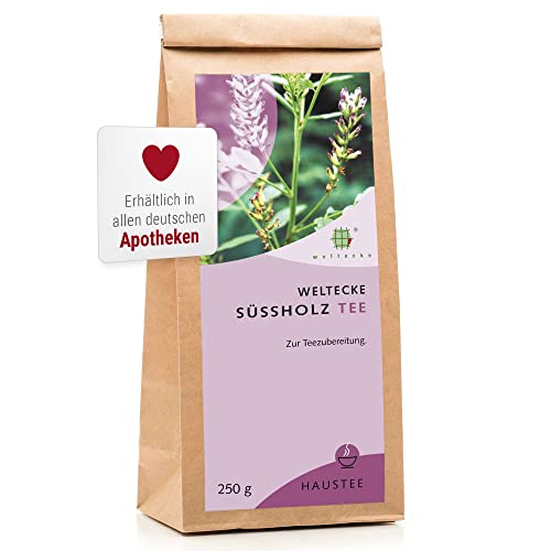 Weltecke Süßholzwurzel-Tee 250 g | Arzneibuch-Qualität | Hergestellt & kontrolliert in Deutschland | Angenehm-aromatischer Geschmack | Offener Kräuter-Tee frisch abgefüllt | Loser Süßholz-Tee