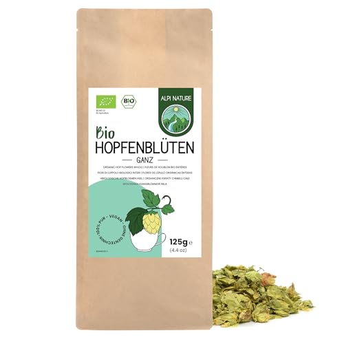 Hopfenblüten BIO ganz 125g von Alpi Nature, getrocknete Hopfen Pflanze, Tee lose, Hopfenblüte zur Zubereitung von Hopfentee, Hopfenblüten Tee und Kräutertee