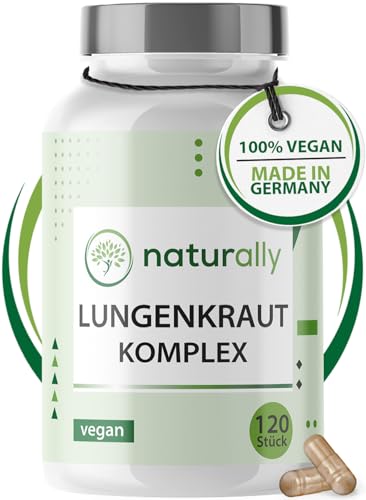 naturally Lungenkraut Kapseln [120 Kapseln 2 Monate] Lungenkraut Komplex Eukalyptus, Thymian, Ingwer, Malve, Vitamin B2 - vegan, lignosus, lungwort