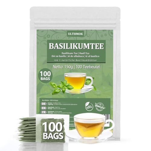 Heiliger Basilikum Tee | Tulsi Tee, 100 % getrocknete Basilikumblätter, natürlicher Kräutertee, 100 Teebeutel, 150g