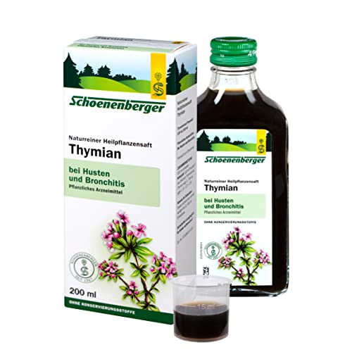 Schoenenberger - Thymian naturreiner Heilpflanzensaft - 1x 200 ml Glasflasche - freiverkäufliches Arzneimittel - bei Husten und Bronchitis - zur Besserung der Beschwerden bei Erkältungskrankheiten
