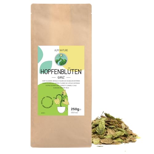 Hopfenblüten ganz 250g von Alpi Nature, getrocknete Hopfen Pflanze, Tee lose, Hopfenblüte zur Zubereitung von Hopfentee, Hopfenblüten Tee und Kräutertee