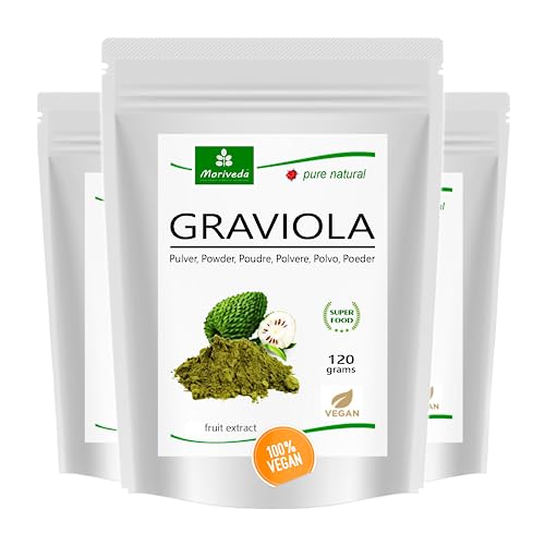 MoriVeda® - Graviola Pulver I 360g I Vegan und Glutenfrei I Fruchtpulver Extrakt, Vitaminreich I frei von Zusatzstoffen I 3x120g