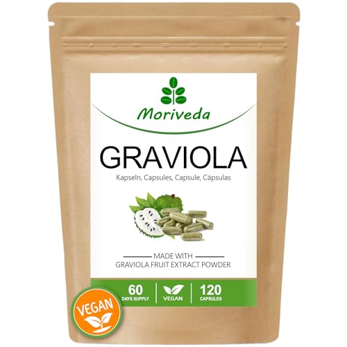 Graviola Kapseln - 2 Monate Vorrat - Natürlicher Frucht Extrakt - Wohlbefinden Stoffwechsel - Vegan und glutenfrei - 1x120 Stück von MoriVeda