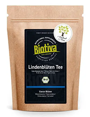Biotiva Lindenblüten Bio 100g - Tee - 100% Bio Lindenblüten-Kräuter - Tiliae flos - Abgefüllt und kontrolliert in Deutschland (DE-ÖKO-005)