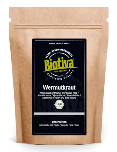 Wermutkraut Tee Bio 100g - Wermuttee - Artemisia Absinthium - 100% pur - Abgefüllt und kontrolliert in Deutschland - Biotiva