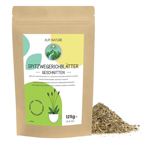 Spitzwegerich 125g von Alpi Nature, Tee lose, Spitzwegerich Blätter, Spitzwegerich getrocknet zur Zubereitung von Spitzwegerich Tee, Wegerich Tee und Kräutertee