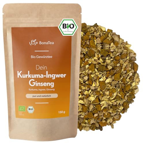 Bio Kurkuma Ingwer Ginseng Tee - Hochwertiger loser Gewürztee nach ayurvedischer Tradition 150g