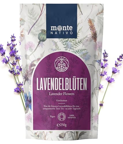 Lavendelblüten getrocknet (250g) Monte Nativo | Lavendel - 100% rein und natürlich | Kräutertee | Getrocknete Blüten | Blüten für Lavendelsäckchen, Potpourri, Tee oder als Duft | Lavendel getrocknet