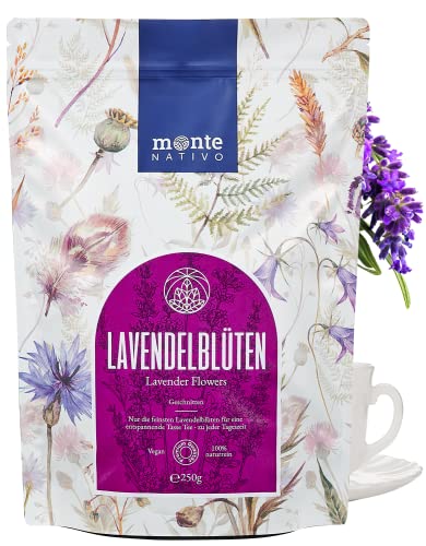 Lavendelblüten getrocknet (250g) Monte Nativo | Lavendel - 100% rein und natürlich | Kräutertee | Getrocknete Blüten | Blüten für Lavendelsäckchen, Potpourri, Tee oder als Duft | Lavendel getrocknet