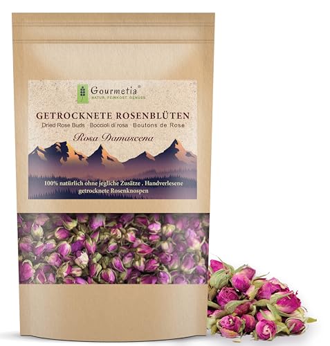 Gourmetia® Rosenblüten - Rosentee 125g, getrocknete Rosenknospen von Rosa Damascena - 100% naturbelassen