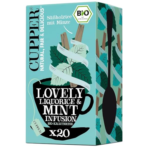 Cupper Bio Kräutertee 'Lovely Liquorice & Mint', Pfefferminztee, 20 ungebleichte Teebeutel, umweltfreundlich, fair gehandelt