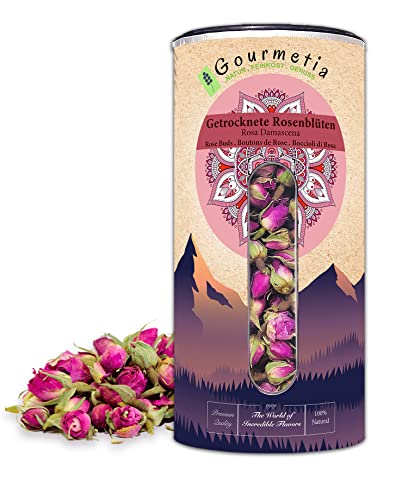Gourmetia Rosenblüten - Rosentee 100g, getrocknete Rosenknospen von Rosa Damascena in Premium Qualität 100 Gramm