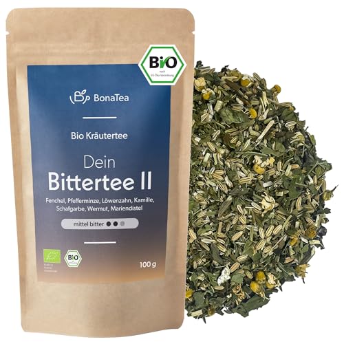 BIO Bittertee mit Löwenzahn, Wermut, Mariendistel und weiteren leckeren Bitterkräutern - Bitterstoff Kräutertee 100g Intensität: Mittel