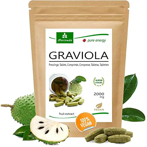 MoriVeda® - Graviola Presslinge 120 x 2000mg Frucht Extrakt Vegan, Qualitätsprodukt – Sauersack (1x120 Tabs)
